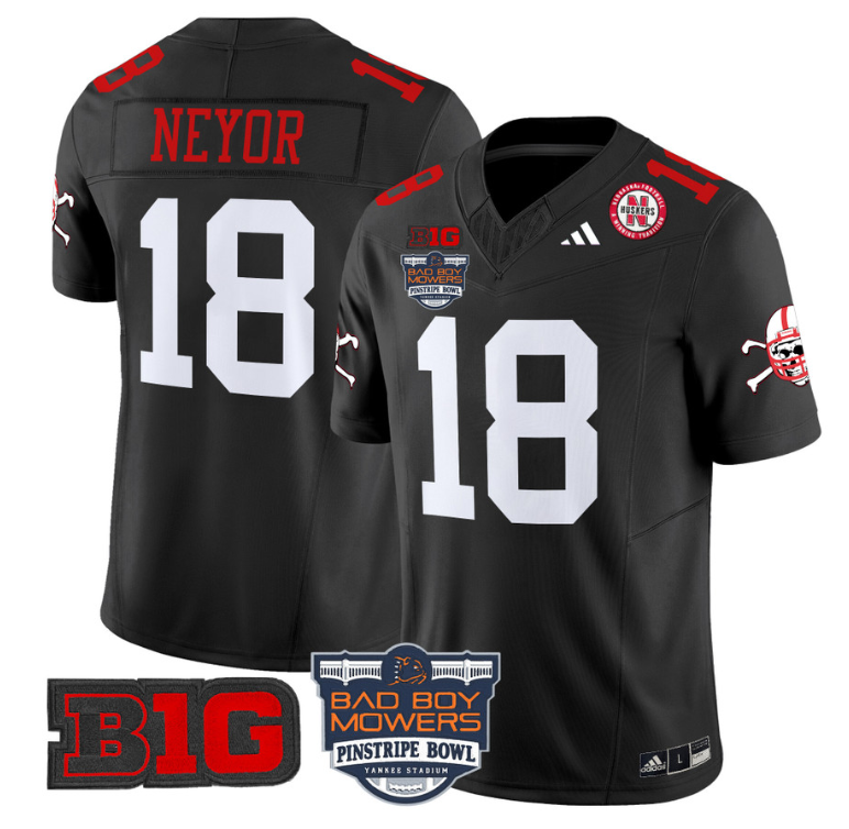 Isaiah Neyor Jersey #18 Nebraska Cornhuskers 2025 Pinstripe Bowl Black