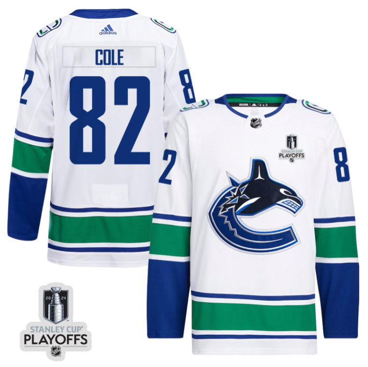 Ian Cole 82 Vancouver Canucks 2024 NHL Playoffs Patch Away Jersey - Men, White
