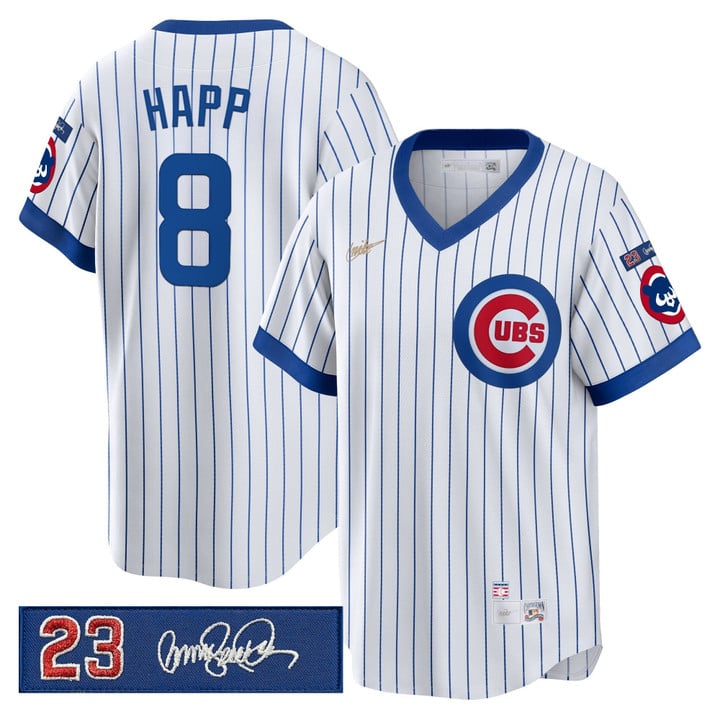 Ian Happ Jersey #8 Chicago Cubs Ryne Sandberg Tribute Patch Stitched Stripes