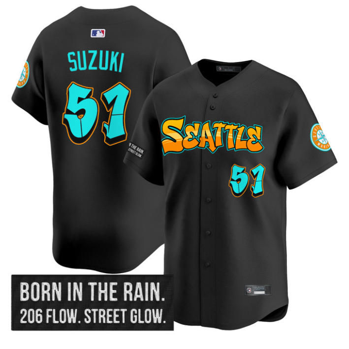 Ichiro Suzuki Jersey #51 Seattle Mariners Graffiti Emerald Drop Edition Black