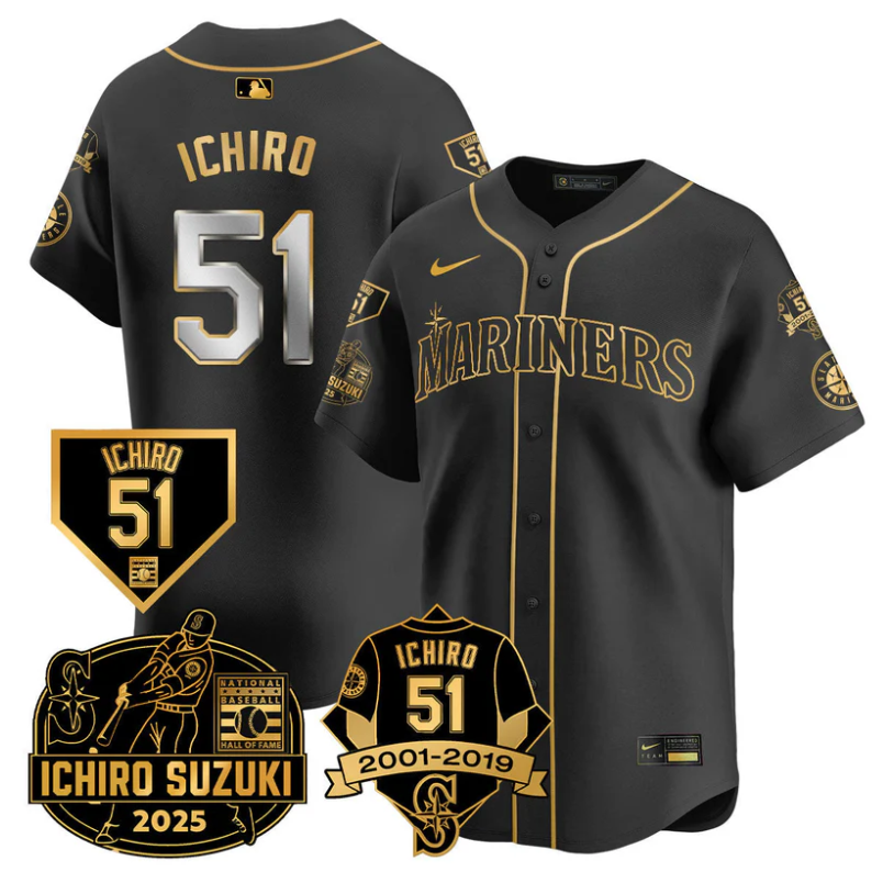 Ichiro Suzuki Jersey #51 Seattle Mariners Ichiro Suzuki Stitched Black Gold