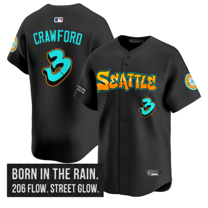J.P. Crawford Jersey #3 Seattle Mariners Graffiti Emerald Drop Edition Black