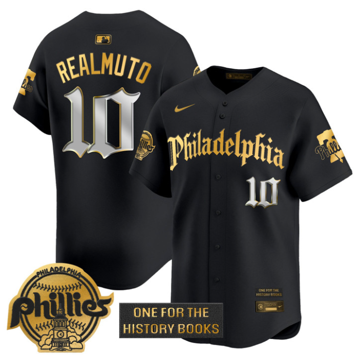 J.T.Realmuto Jersey #10 Phillies Retro Newspaper Edition Gold Vapor Premier Stitched Black Gold