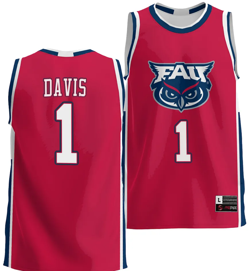 Johnell Davis Jersey #1 FAU Owls NIL Basketball Lightweight Red