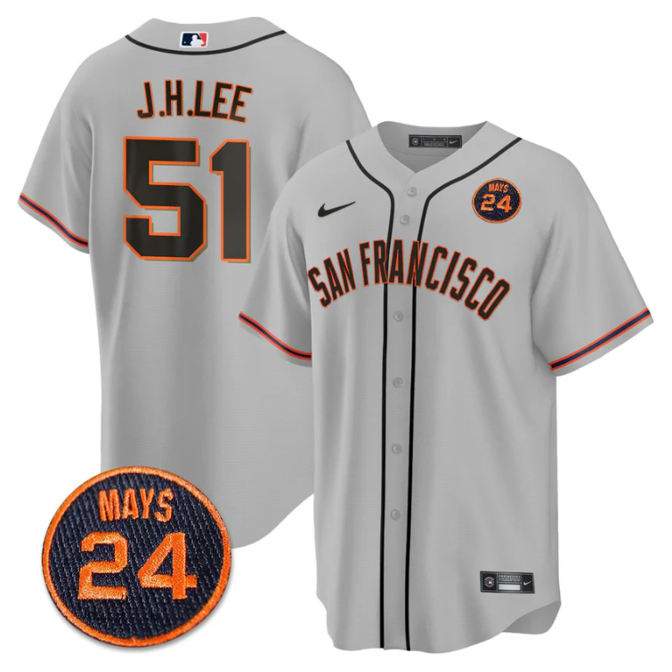 Jung-hoo Lee Jersey #51 San Francisco Giants #24 Willie Mays Patch 2024 Premier Gray