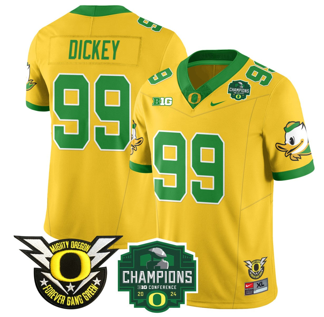 Jurrion Dickey Jersey #99 Oregon Ducks 2024 Big Ten Champions Football Yellow