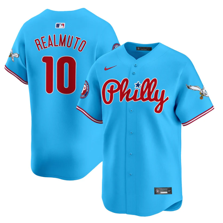 J.T.Realmuto Jersey #10 Phillies and Eagles Vapor Premier Limited Stitched Light Blue