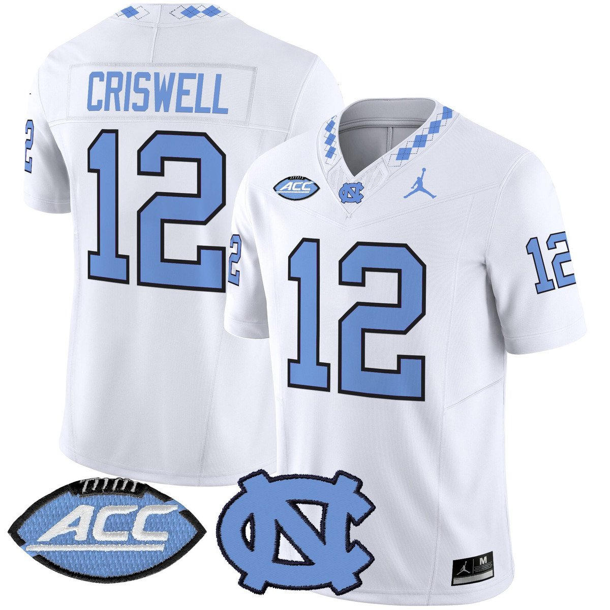 Jacolby Criswell Jersey #12 North Carolina Tar Heels 2025 Stitched White