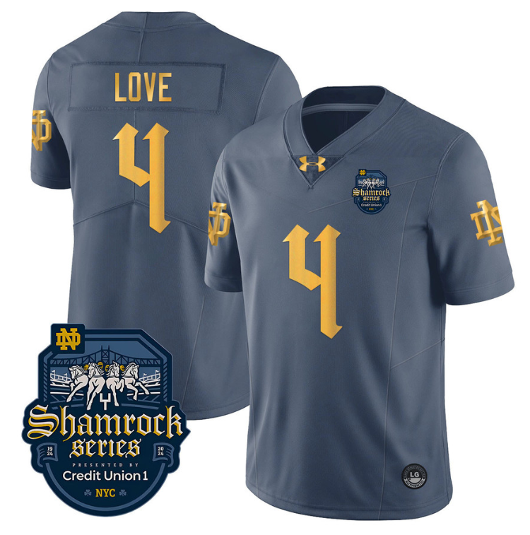Jeremiyah Love Jersey #4 With Name Notre Dame Fighting Irish 2024 Shamrock