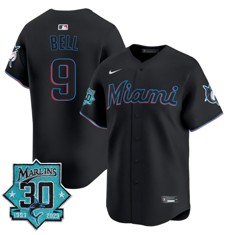 Josh Bell Jersey #9 Miami Marlins 30 Seasons Anniversary Patch Limited Stitched Black