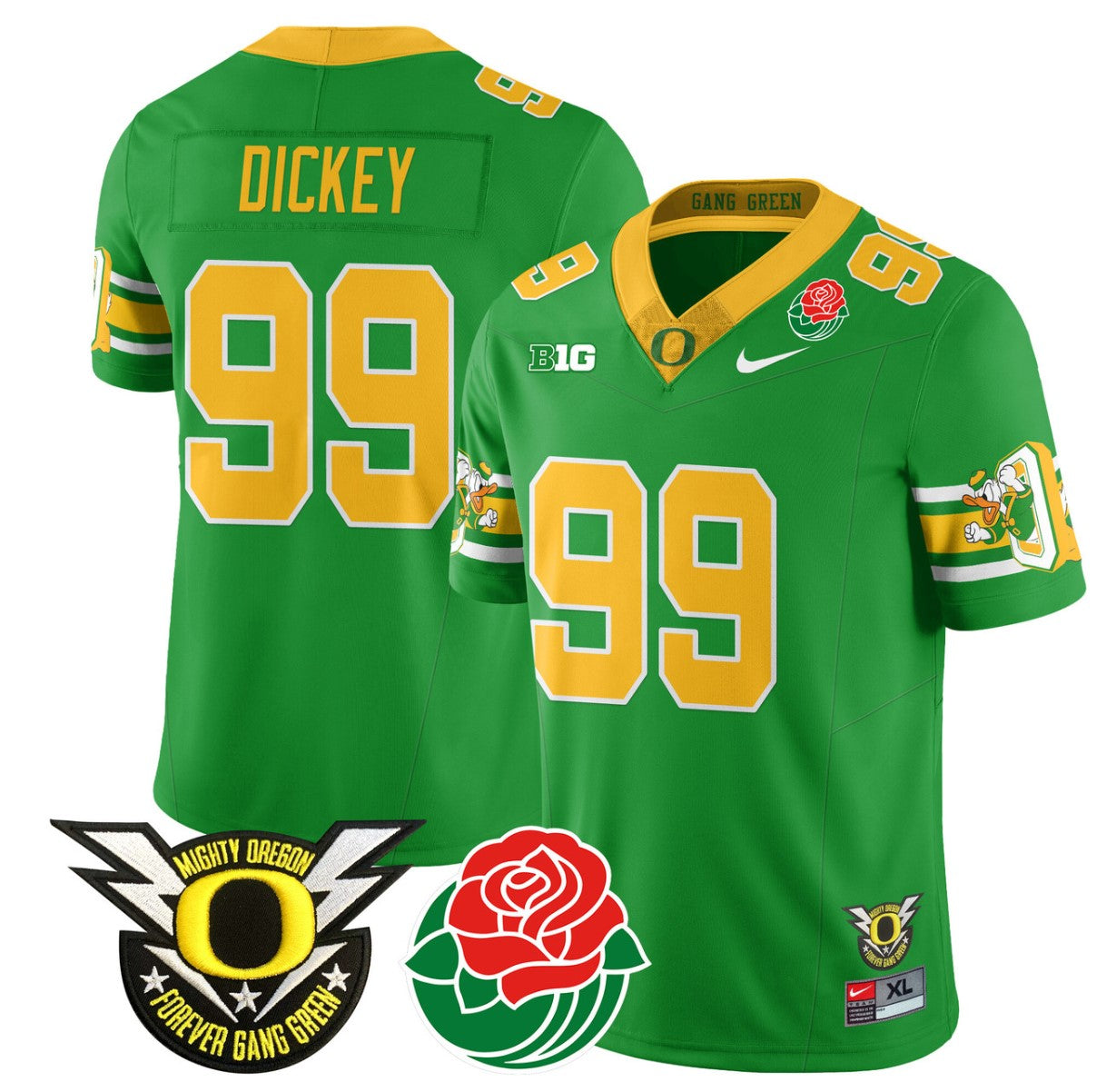 Jurrion Dickey Jersey #99 Oregon Ducks 2024 Rose Bowl Patch Football Green