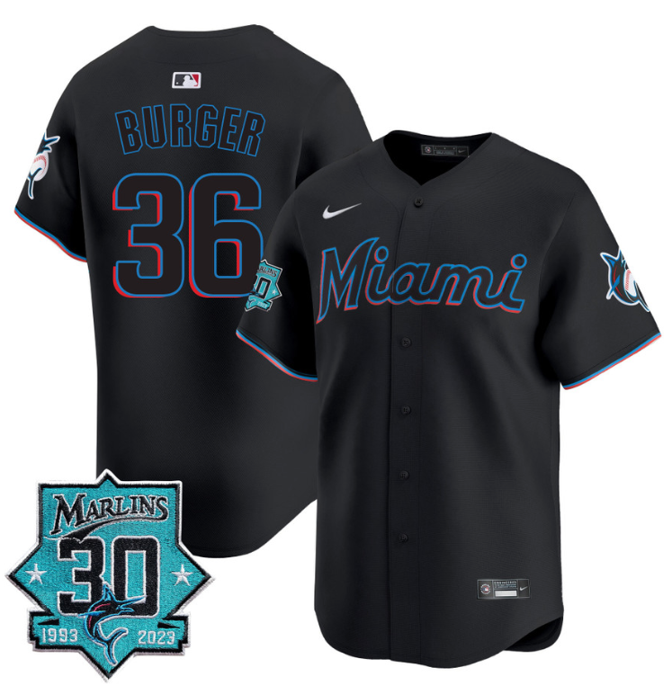 Jake Burger Jersey #36 Miami Marlins 30 Seasons Anniversary Patch Vapor Limited Stitched Black