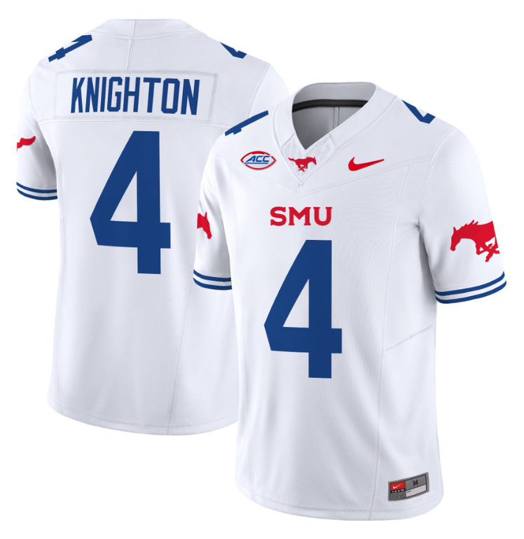 Jaylan Knighton Jersey #4 SMU Mustangs Icy College Football Vapor Limited White
