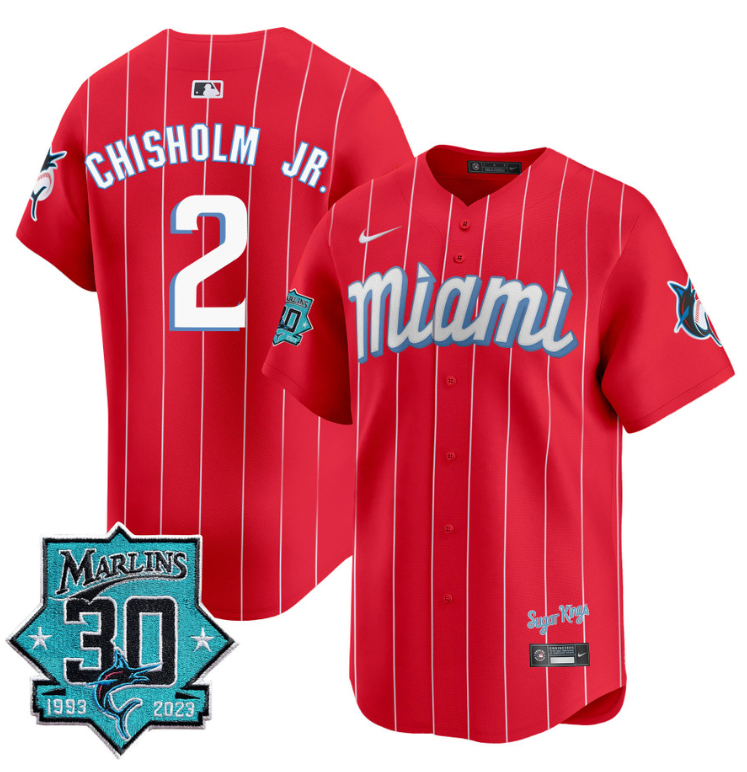 Jazz Chisholm Jr Jersey #2 Miami Marlins 30 Seasons Anniversary Patch Limited Stitched City Connect
