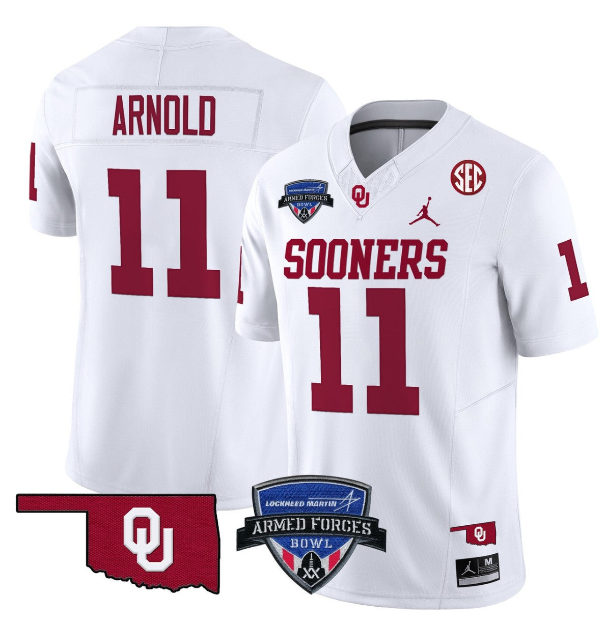 Jackson Arnold Jersey #11 Oklahoma Sooners 2025 Armed Forces Bowl Patch White