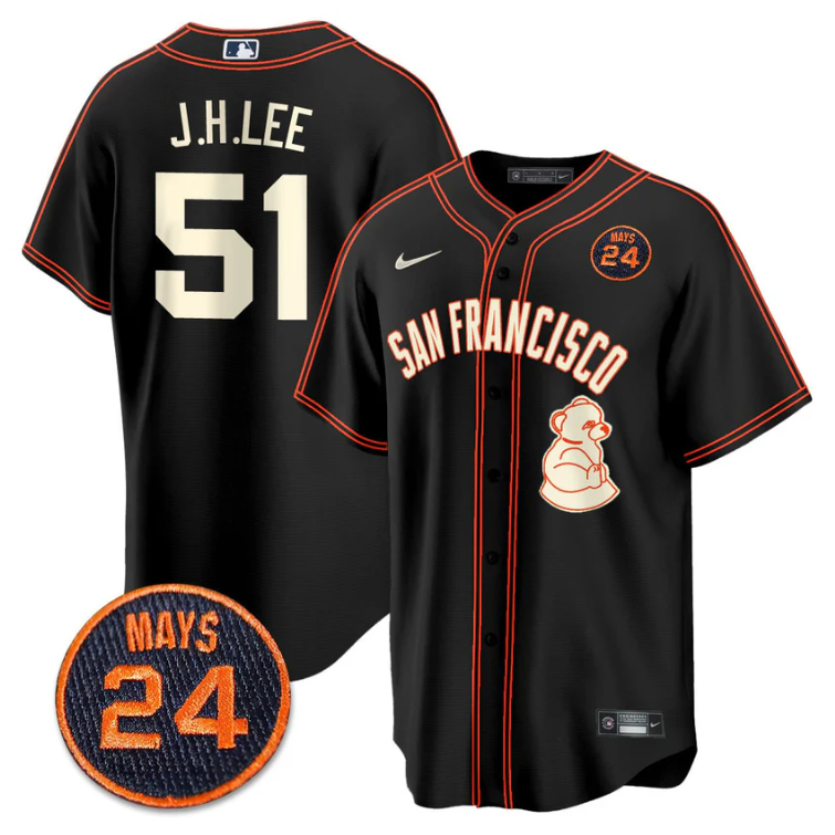 Jung-hoo Lee Jersey #51 San Francisco Giants #24 Willie Mays Patch 2024 Premier Black Limited