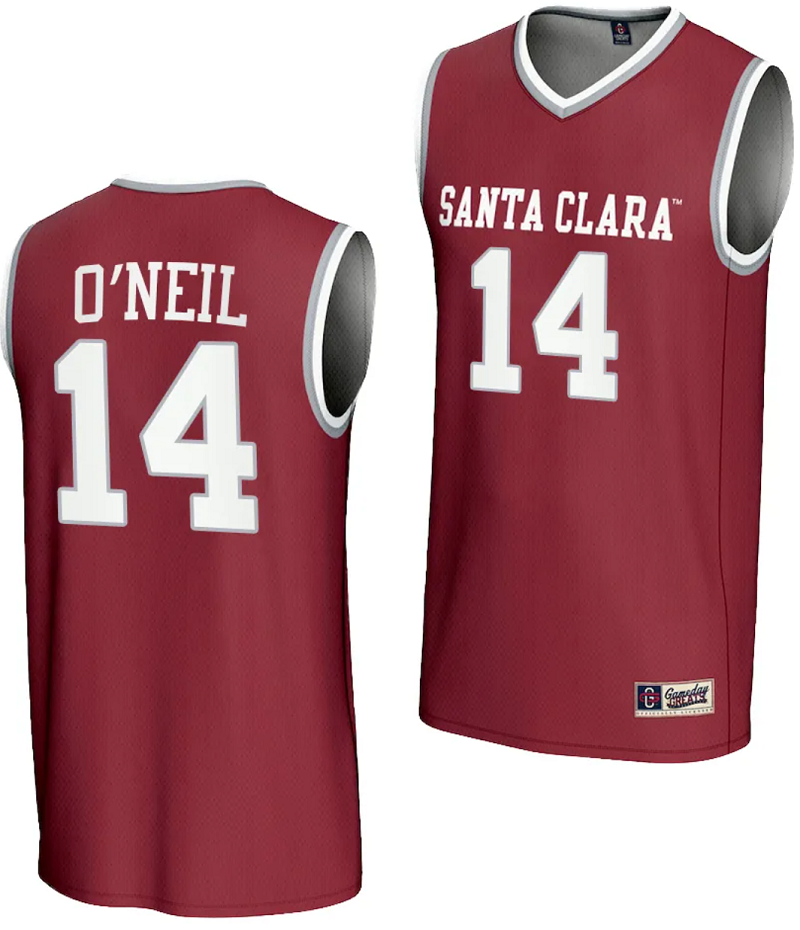 Johnny O'Neil Jersey #14 Santa Clara Broncos Basketball NIL Lightweight Maroon