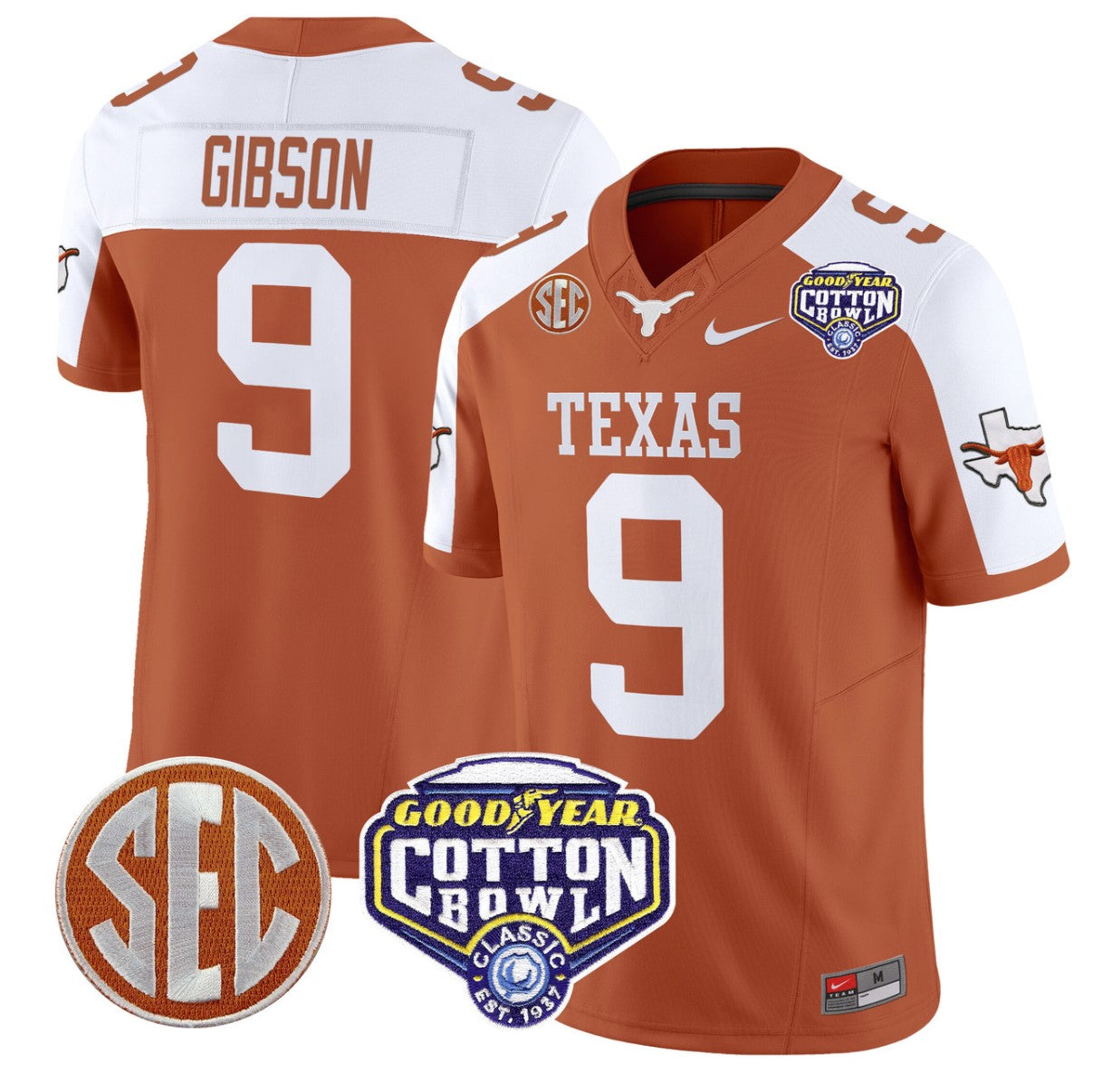 Jerrick Gibson Jersey #9 Texas Longhorns Cotton Bowl Patch Orange Alternate