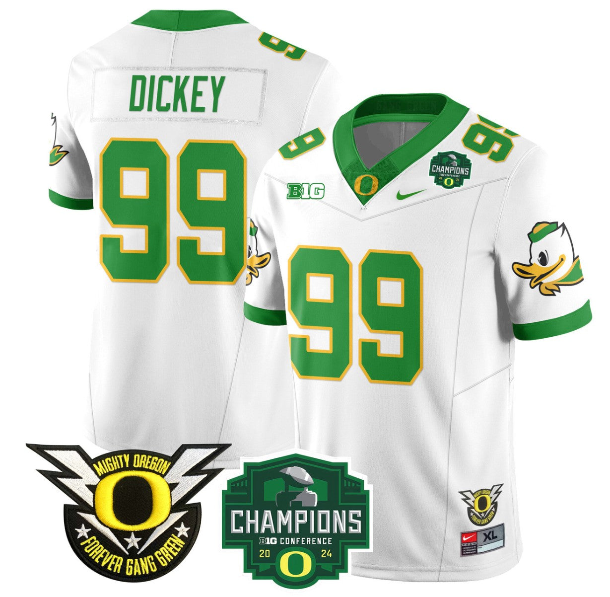 Jurrion Dickey Jersey #99 Oregon Ducks 2024 Big Ten Champions Football White