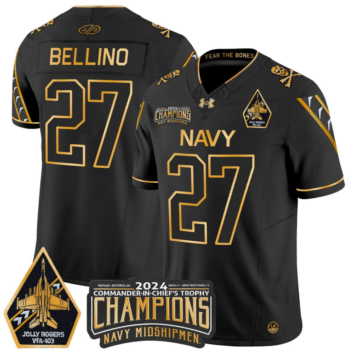 Joe Bellino Jersey #27 Navy Midshipmen Commander-in-chief's Trophy Black Gold