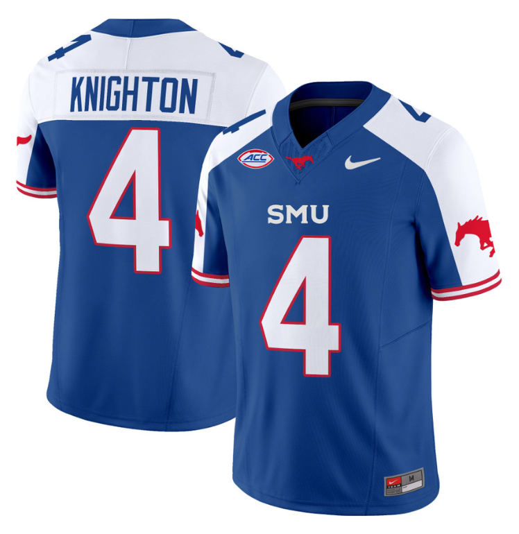 Jaylan Knighton Jersey #4 SMU Mustangs Icy College Football Vapor Limited Blue Alternate