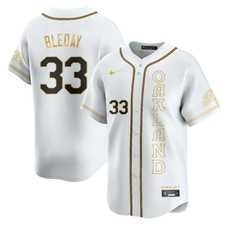 JJ Bleday Jersey #33 Oakland Athletics City Connect Concept Stitched White Gold