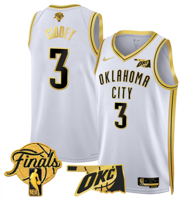 Josh Giddey Jersey # 3 Oklahoma City Thunder 2025 Finals Swingman Stitched White Gold