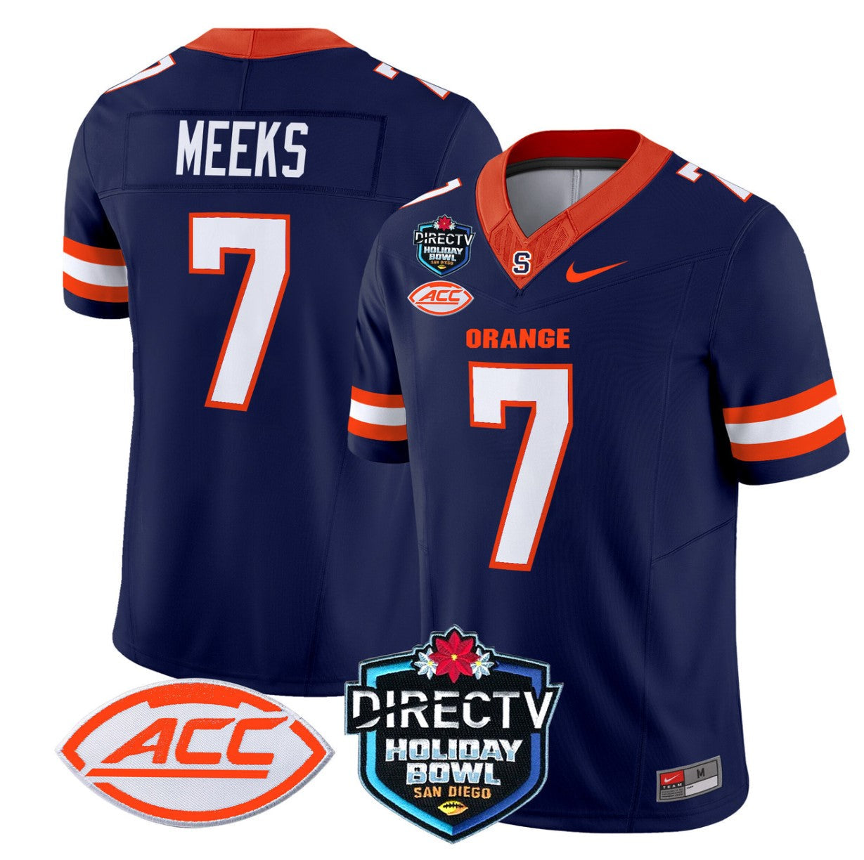 Jackson Meeks Jersey #7 Syracuse Orange 2025 Holiday Bowl Patch Navy