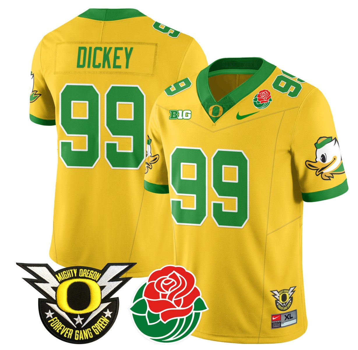 Jurrion Dickey Jersey #99 Oregon Ducks 2024 Rose Bowl Patch N1 Football Yellow