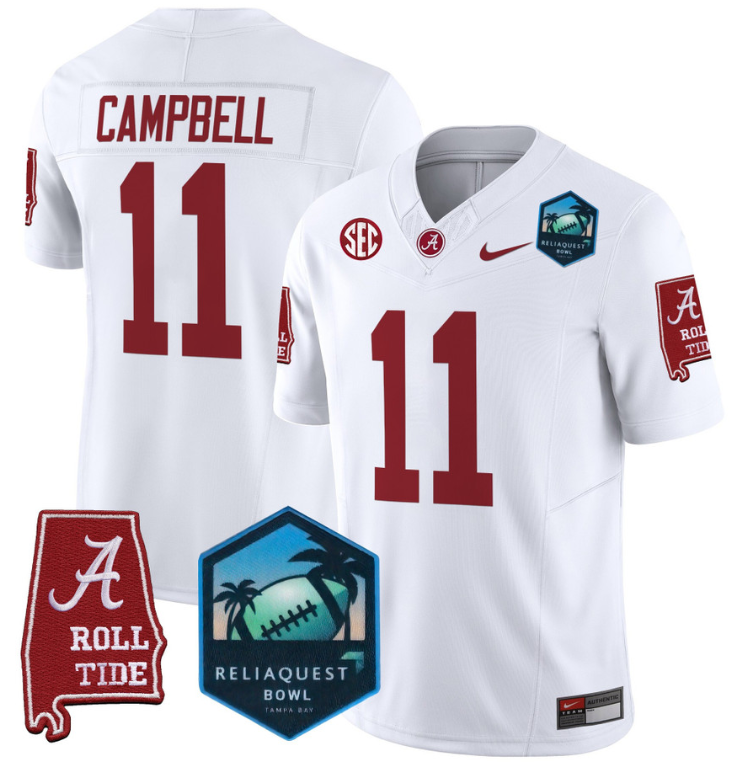 Jihaad Campbell Jersey #11 Alabama Crimson Tide 2025 ReliaQuest Bowl White