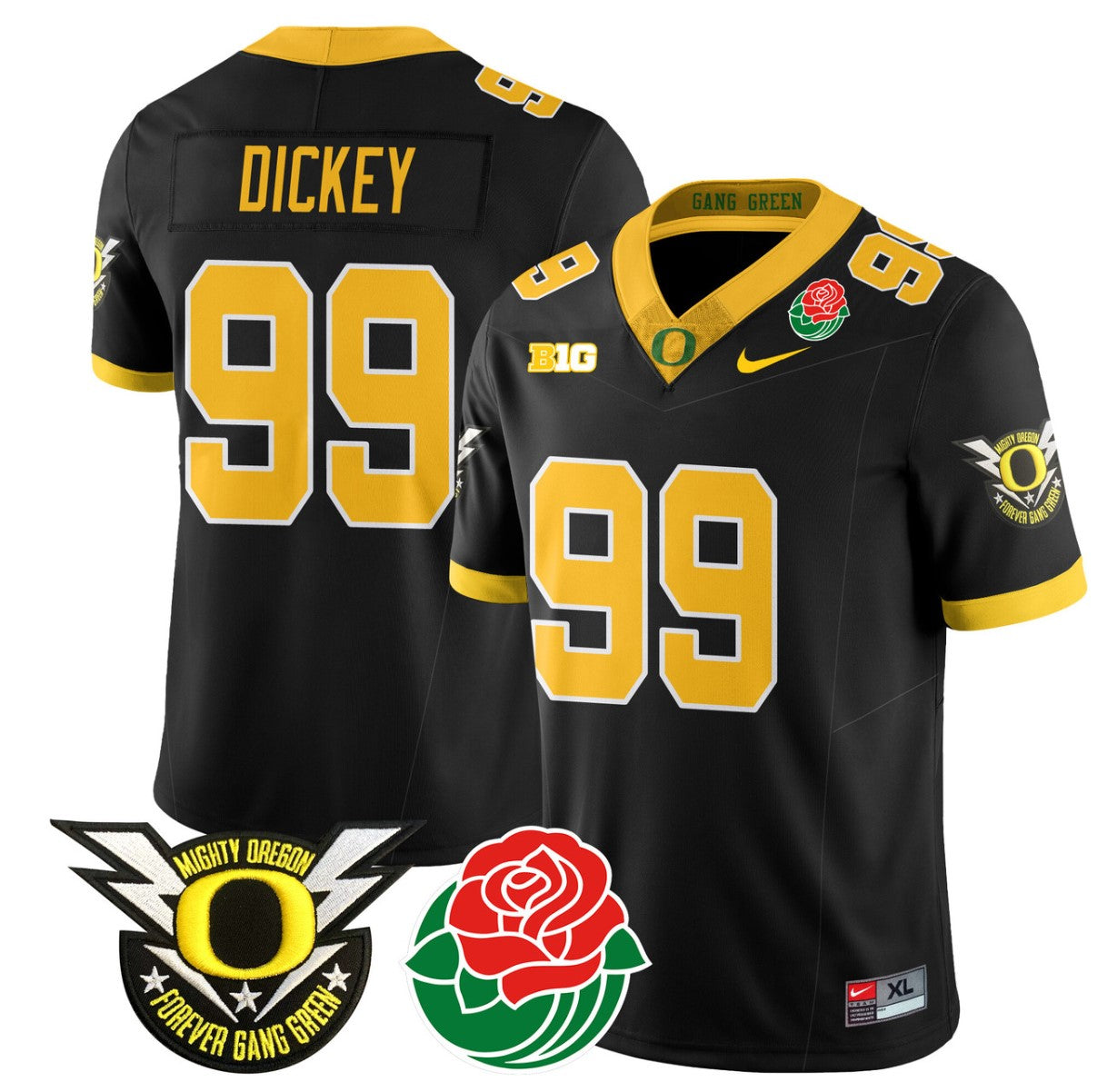 Jurrion Dickey Jersey #99 Oregon Ducks 2024 Mighty Rose Bowl Patch N2 Black