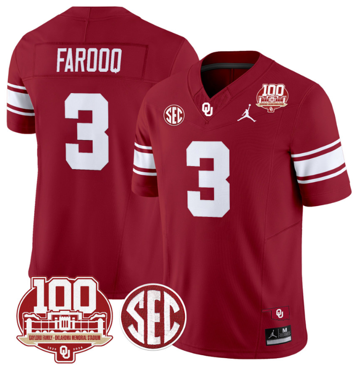Jalil Farooq Jersey #3 Oklahoma Sooners 100th Anniversary Patch Vapor Limited College Football Stitched Crimson
