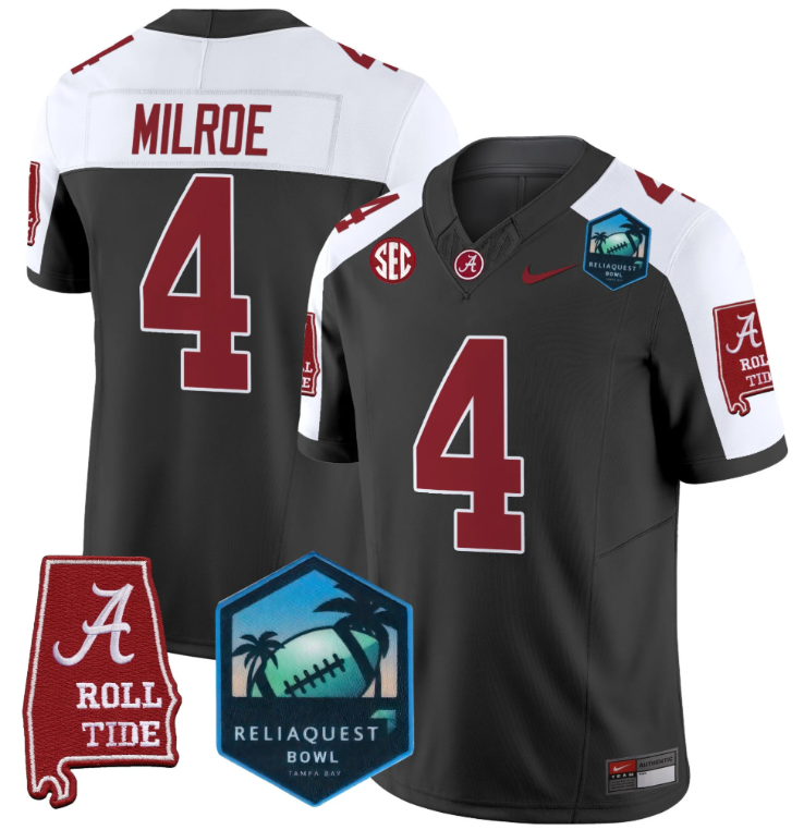 Jalen Milroe Jersey #4 Alabama Crimson Tide 2025 ReliaQuest Bowl Black Alternate