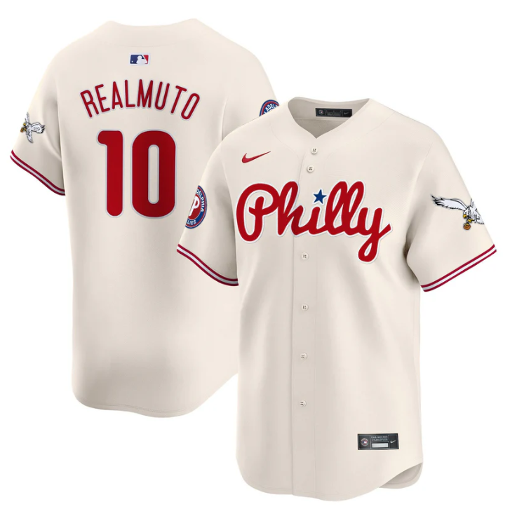 J.T.Realmuto Jersey #10 Phillies and Eagles Vapor Premier Limited Stitched Cream