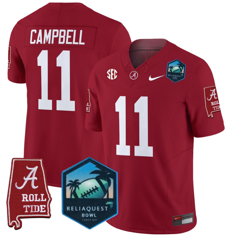 Jihaad Campbell Jersey #11 Alabama Crimson Tide 2025 ReliaQuest Bowl Crimson