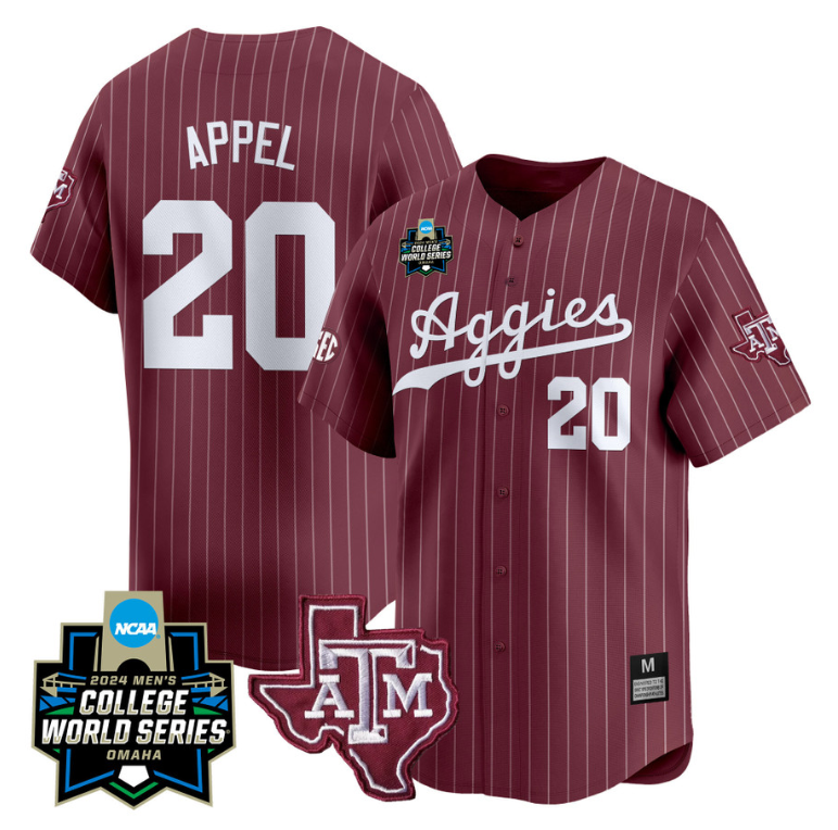Jackson Appel Jersey #20 Texas AM Aggies 2024 College World Series Vapor Premier Limited NCAA Baseball Stitched Gray