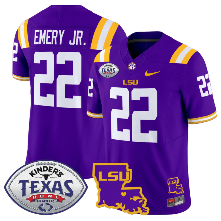 John Emery Jr Jersey #22 LSU Tigers 2024 Texas Bowl Football Stitched Purple