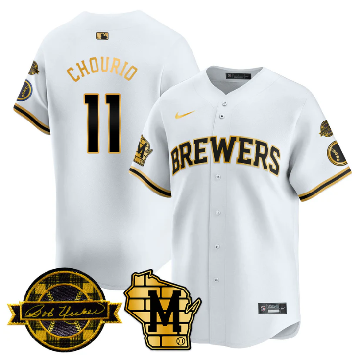 Jackson Chourio Jersey #11 Milwaukee Brewers 2025 Limited Bob Uecker Patch Stitched Navy (Copy)