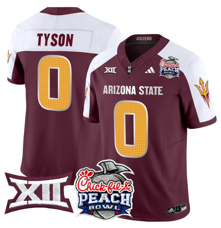 Jordyn Tyson Jersey #0 Arizona State Sun Devils 2025 Peach Bowl Maroon Alternate