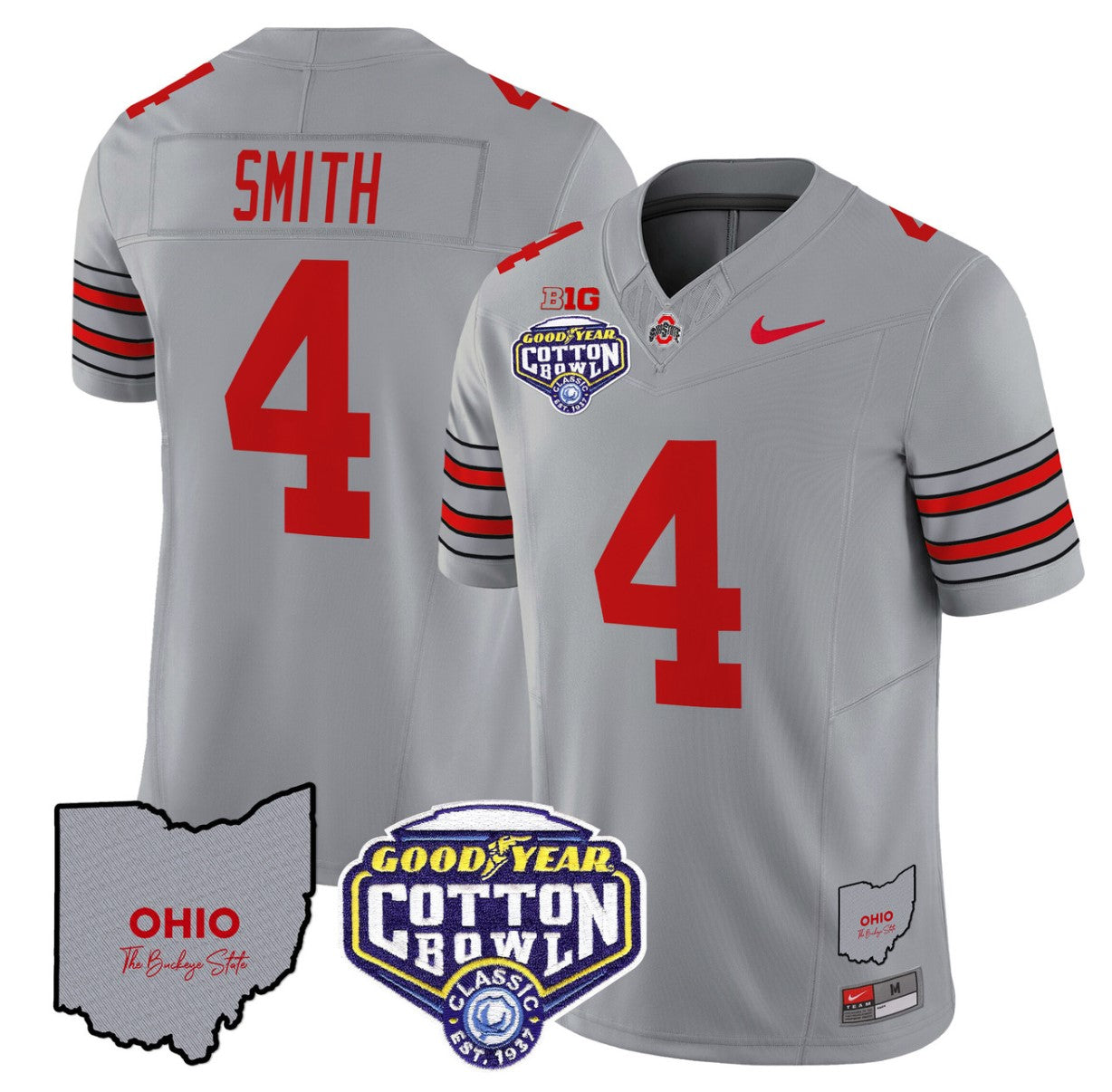 Jeremiah Smith Jersey #4 Ohio State Buckeyes Cotton Bowl Patch Stitched Gray