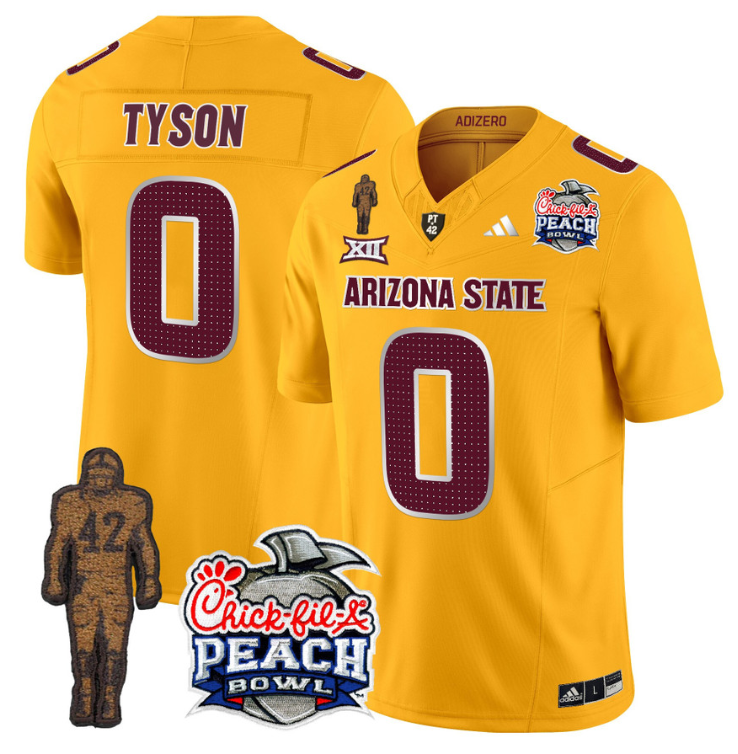 Jordyn Tyson Jersey #0 Arizona State Peach Bowl Patch Football V2 Gold