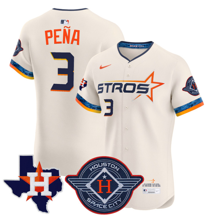 Jeremy Pena Jersey #3 Houston Astros 2025 City Connect Texas Patch Premier Elite Stitched Cream
