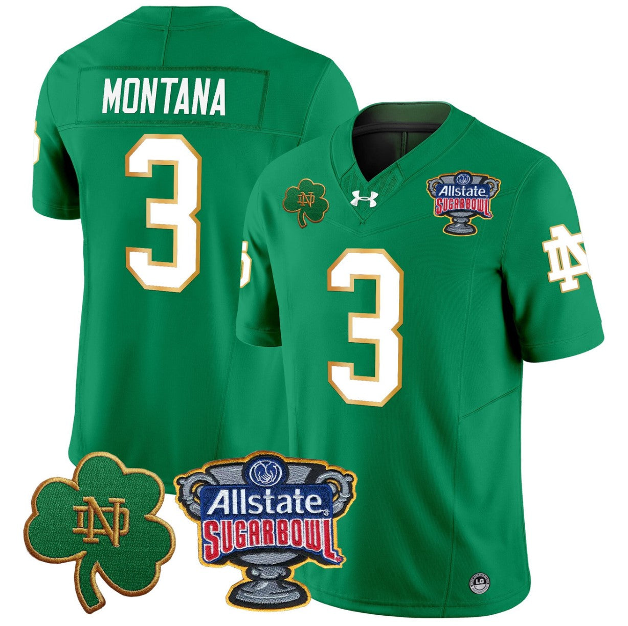 Joe Montana Jersey #3 Notre Dame 2024 Sugar Bowl Patch V2 Stitched Green
