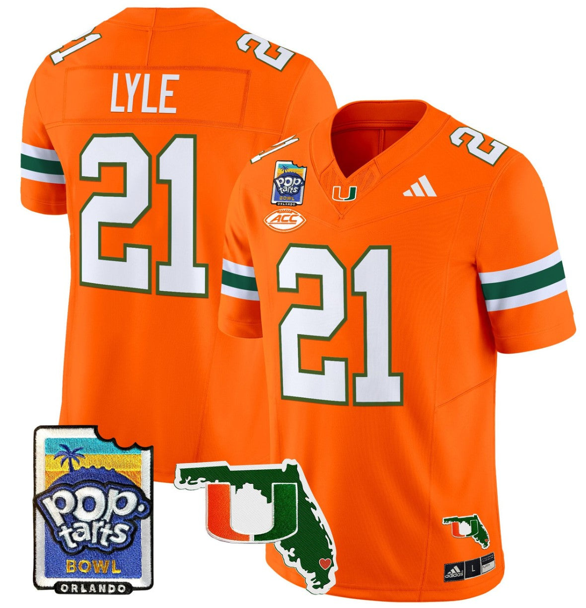 Jordan Lyle Jersey #21 Miami Hurricanes 2025 PopTarts Bowl Patch Orange