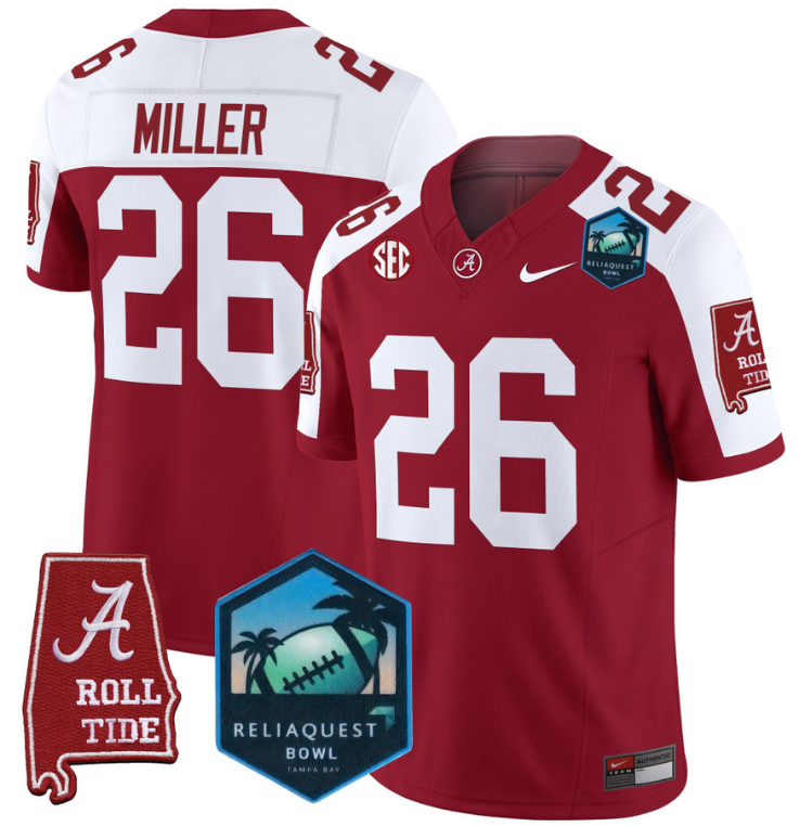 Jam Miller Jersey #26 Alabama Crimson Tide 2025 ReliaQuest Bowl Crimson Alternate