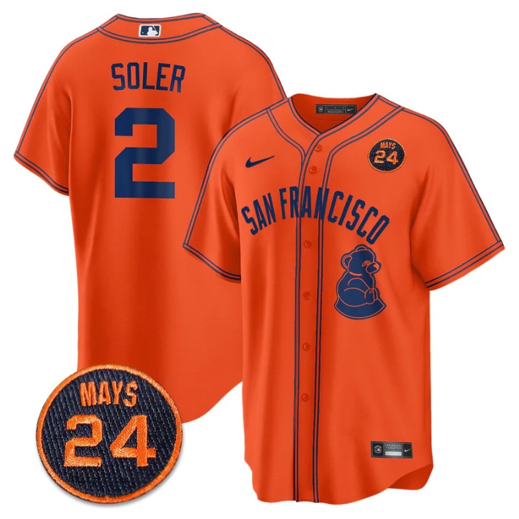 Jorge Soler Jersey #2 San Francisco Giants #24 Willie Mays Patch 2024 Vapor Premier Orange Limited