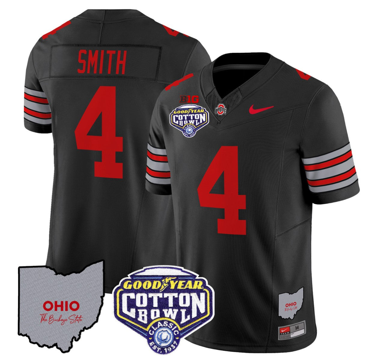 Jeremiah Smith Jersey #4 Ohio State Buckeyes Cotton Bowl Patch Stitched Black