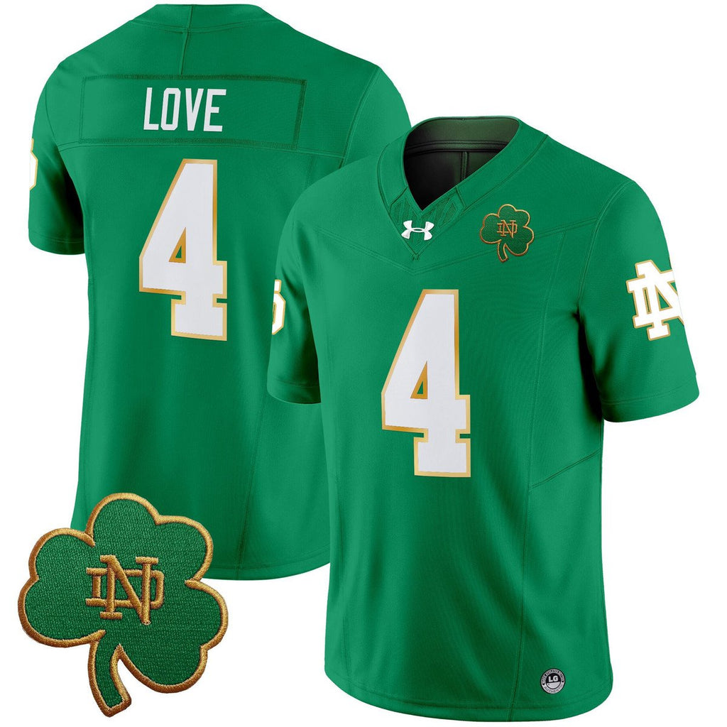 Jeremiyah Love Jersey #4 Notre Dame 2025 Vapor Limited V3 Stitched Green