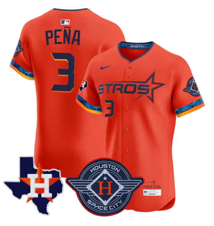 Jeremy Pena Jersey #3 Houston Astros 2025 City Connect Texas Patch Premier Elite Stitched Orange