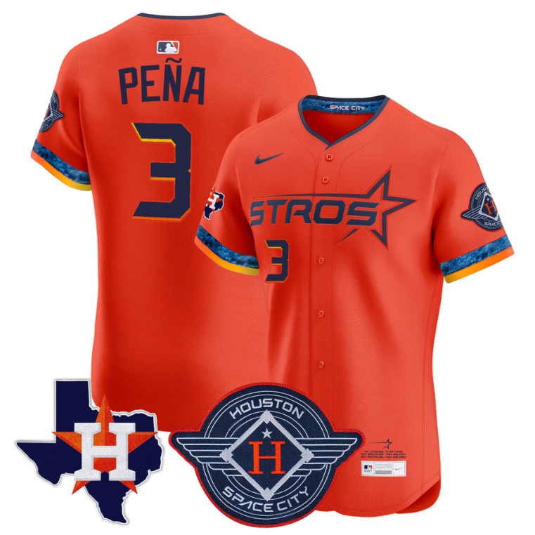 Jeremy Pena Jersey #3 Houston Astros 2025 City Connect Texas Patch Premier Elite Stitched Orange